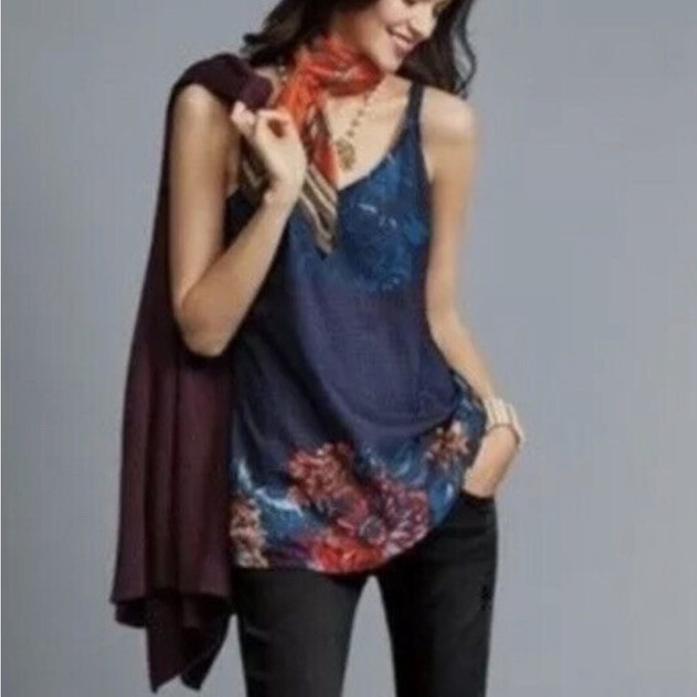 CAbi Painterly Floral Camisole Tank Top Double Spaghetti Strap Multicolor Large
